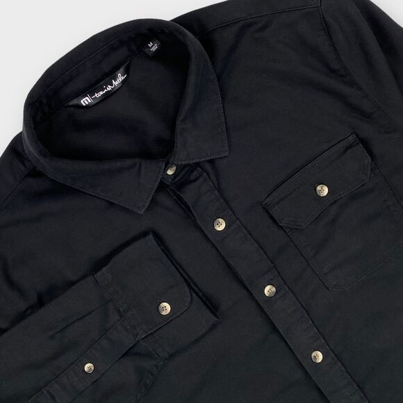 Travis Mathew Coolmax Shirt Mens Medium Black Button Up Stretch Outdoor Travel - Picture 1 of 11
